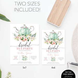 Plantilla de invitación para fiesta de té nupcial, invitación para fiesta de té de despedida de soltera, invitación imprimible para despedida de soltera, brunch nupcial, desayuno nupcial imagen 9