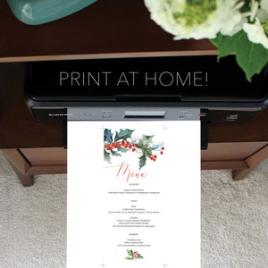 Christmas Menu Holiday Menu Printable Menu Rustic Christmas Table Decor Winter Wedding Menus Instant Download Holly image 6