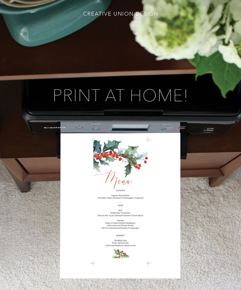 Christmas Menu Holiday Menu Printable Menu Rustic Christmas Table Decor Winter Wedding Menus Instant Download Holly image 6