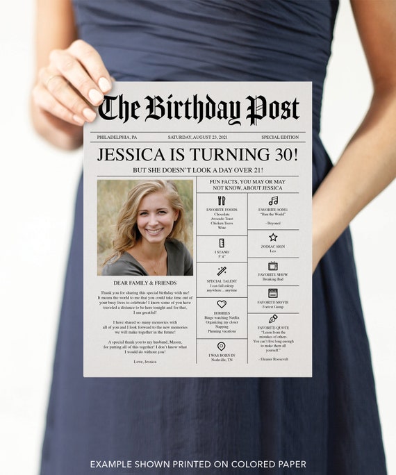 Birthday Newspaper Program Printable Template Fun Birthday Etsy