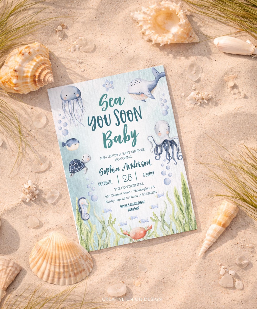 Under the Sea | Sea You Soon Baby | Printable Baby Shower Invitation ...