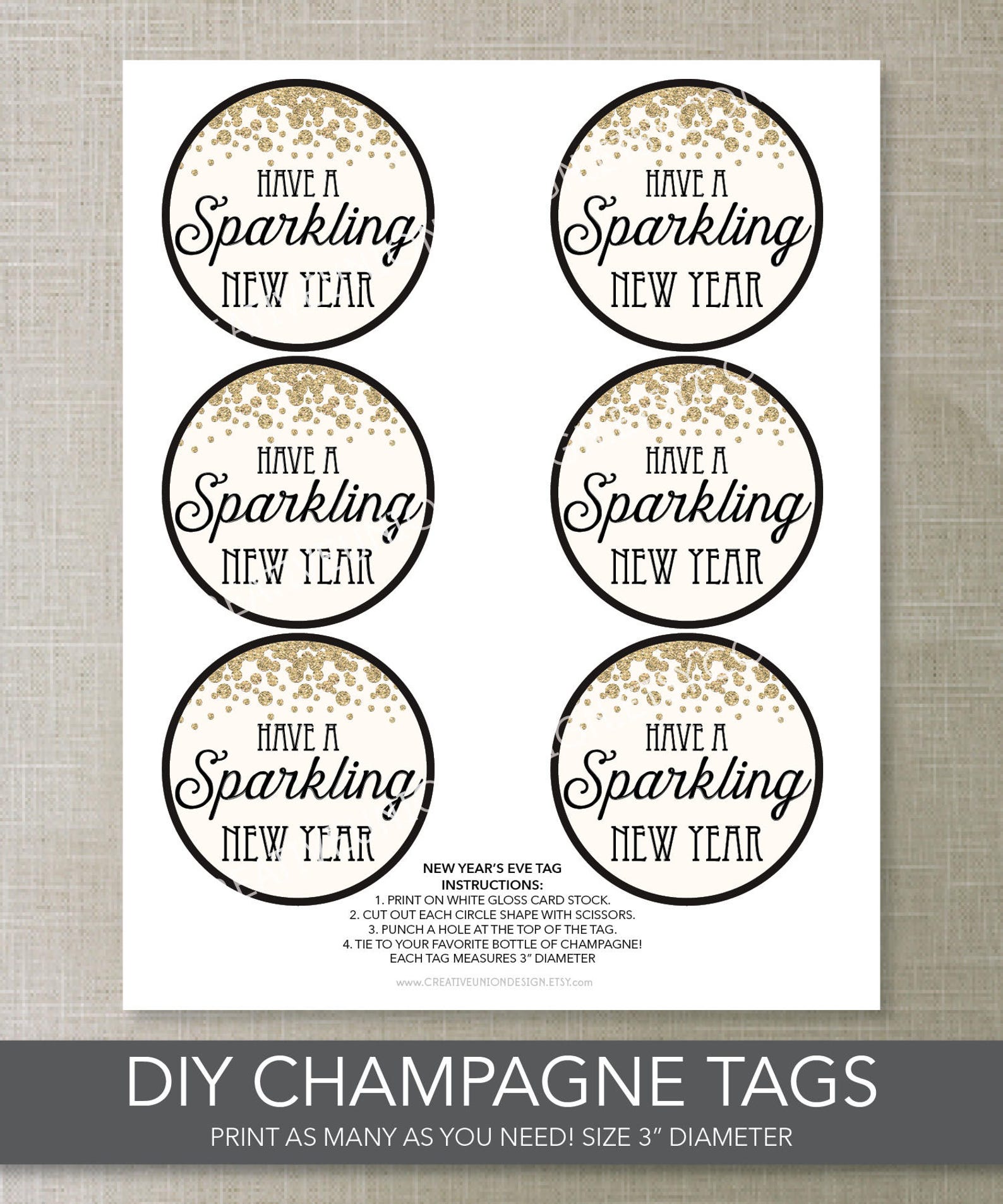 New Years Eve Champagne Tags Printable New Years Eve Tags - Etsy