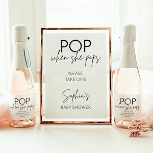 Pop It When She Pops Personalized Baby Shower Favor, Mini Champagne Bottle Labels, Pop When She Pops, Printable Baby Shower Tags, Minimalist