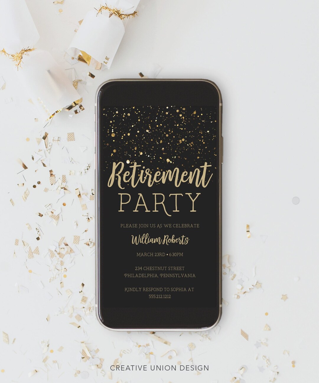 Digital Retirement Party Invitation Template, Text Message Invite