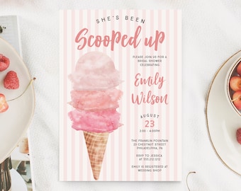 She's Been Scooped Up Bridal Shower Invite, Ice Cream Bridal Shower Invitation Template, Here's The Scoop Bridal Shower Brunch, Download