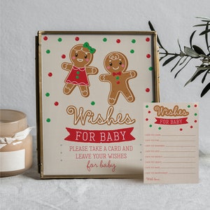 Wishes For Baby Template, What's Baking, Christmas Baby Shower, Holiday Baby Shower, Gender Reveal, Printable, Gingerbread, Boy or Girl image 1