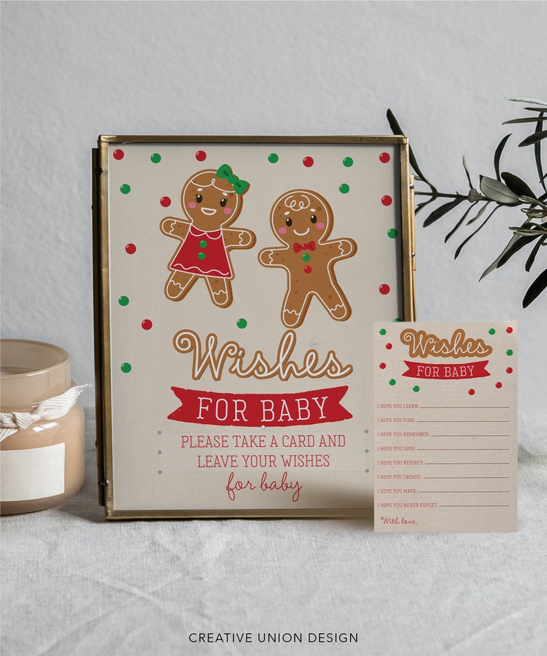 Wishes For Baby Template, What's Baking, Christmas Baby Shower, Holiday Baby Shower, Gender Reveal, Printable, Gingerbread, Boy or Girl image 1