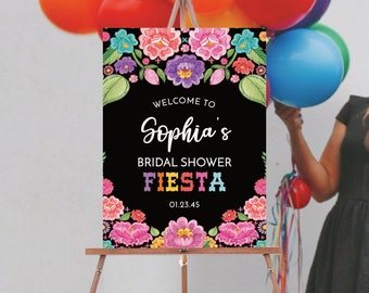 Plantilla de letrero de bienvenida para despedida de soltera con temática de fiesta, Bienvenida a la despedida de soltera, Letrero de fiesta para despedida de soltera, Descargar, Flores mexicanas, Fiesta floral