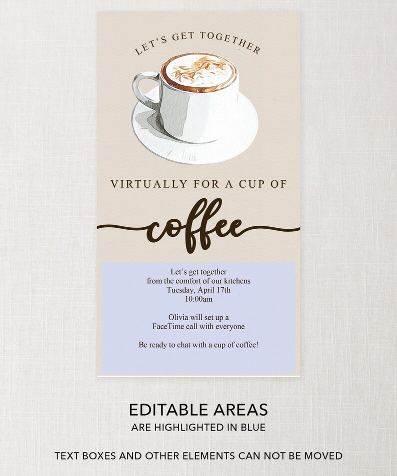 Virtual Coffee Invitation Coffee Get Together Invite Etsy