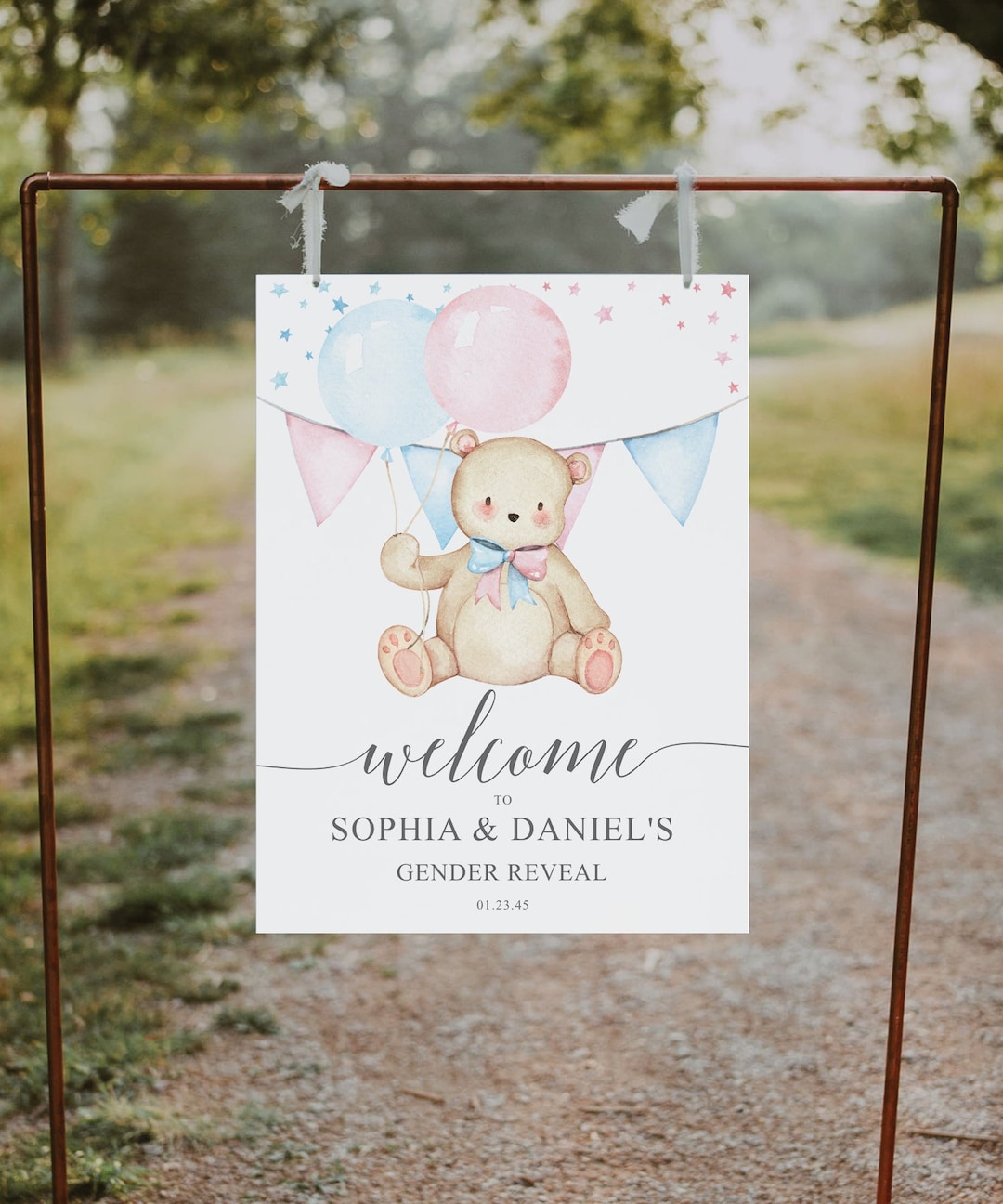 Teddy Bear Gender Reveal Welcome Sign Template Welcome Gender Etsy