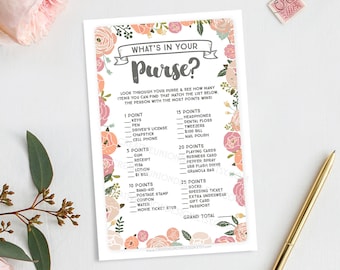 What's In Your Purse Baby Shower Game - Vintage Rose - Baby Shower Game - What's In Your Purse - DIY Printable Game - Instant Download