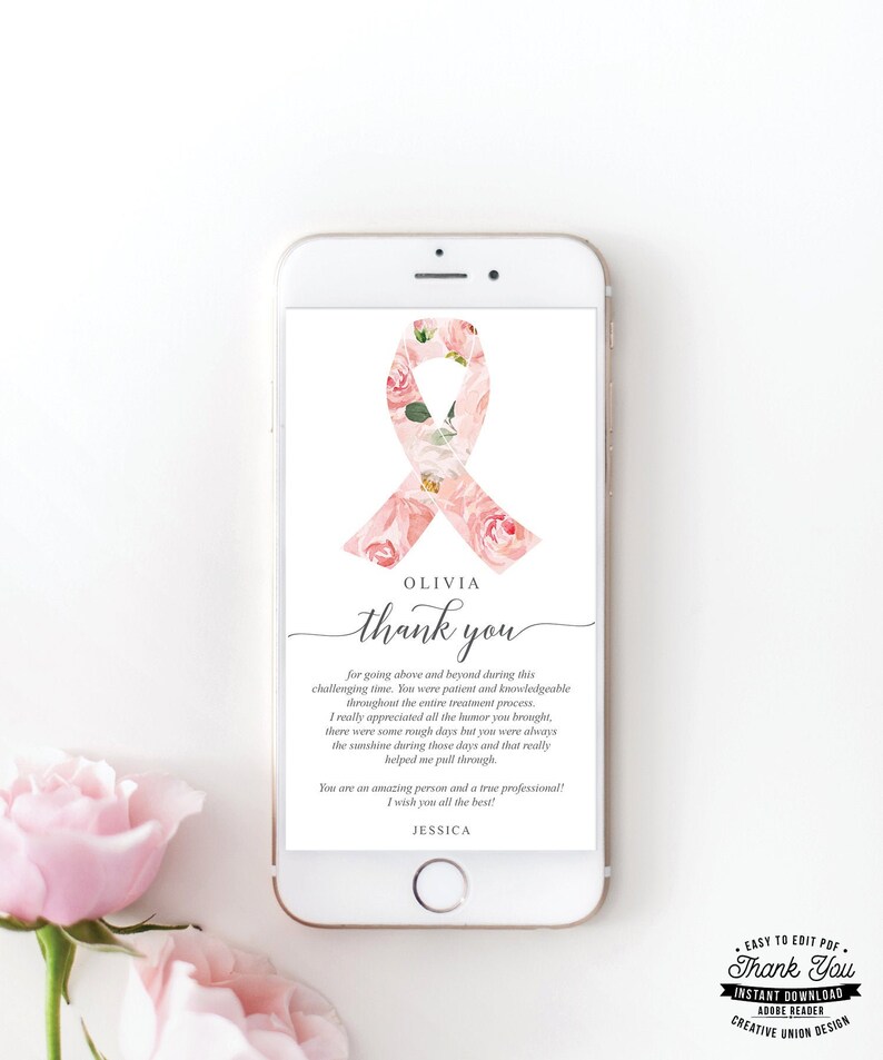 Virtual Thank You Card Digital Thank You Cards Pink Ribbon Etsy
