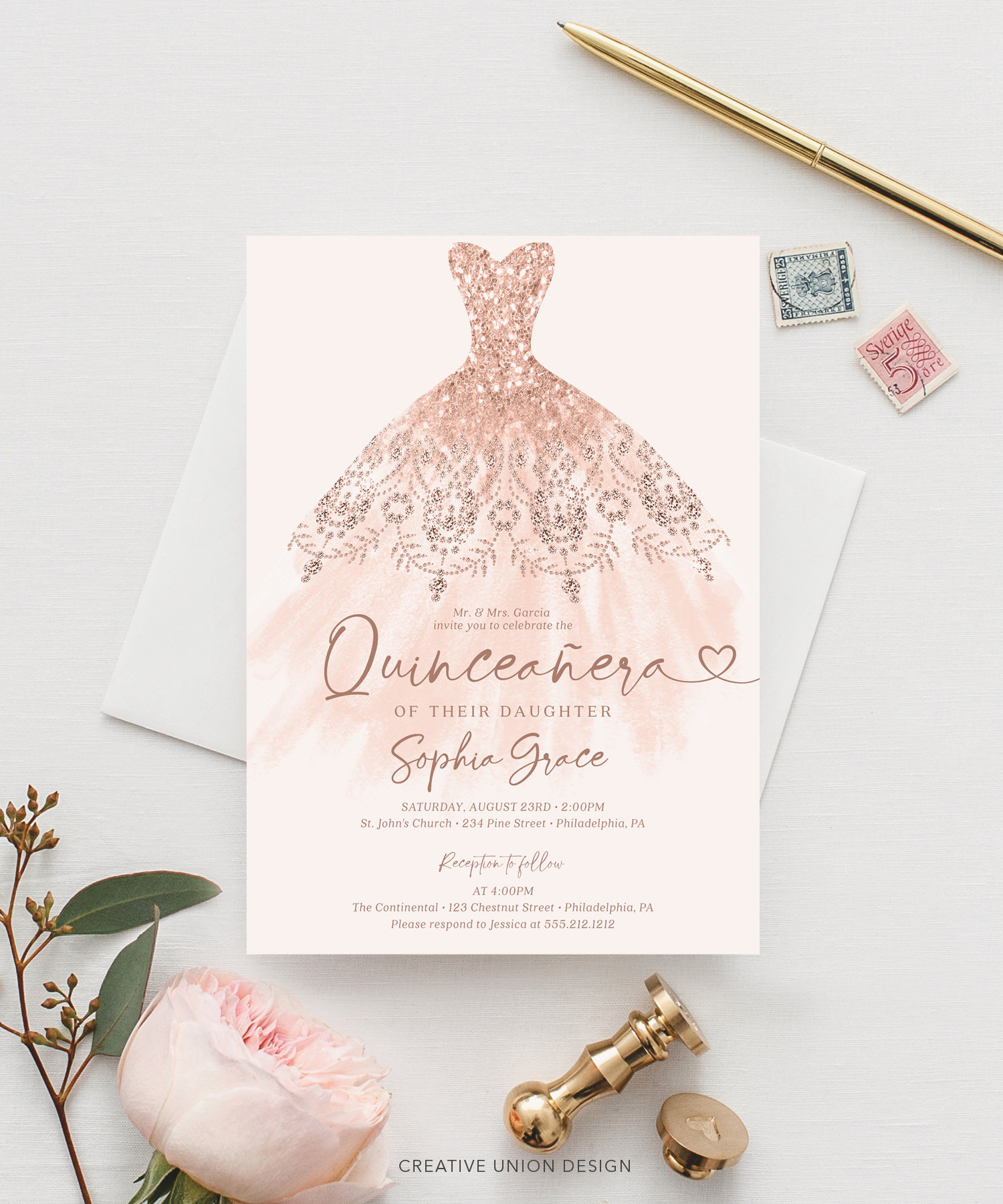 Quinceanera Invitation, Black and Gold Glitter Invitation, Mis Quince Anos,  15th Birthday