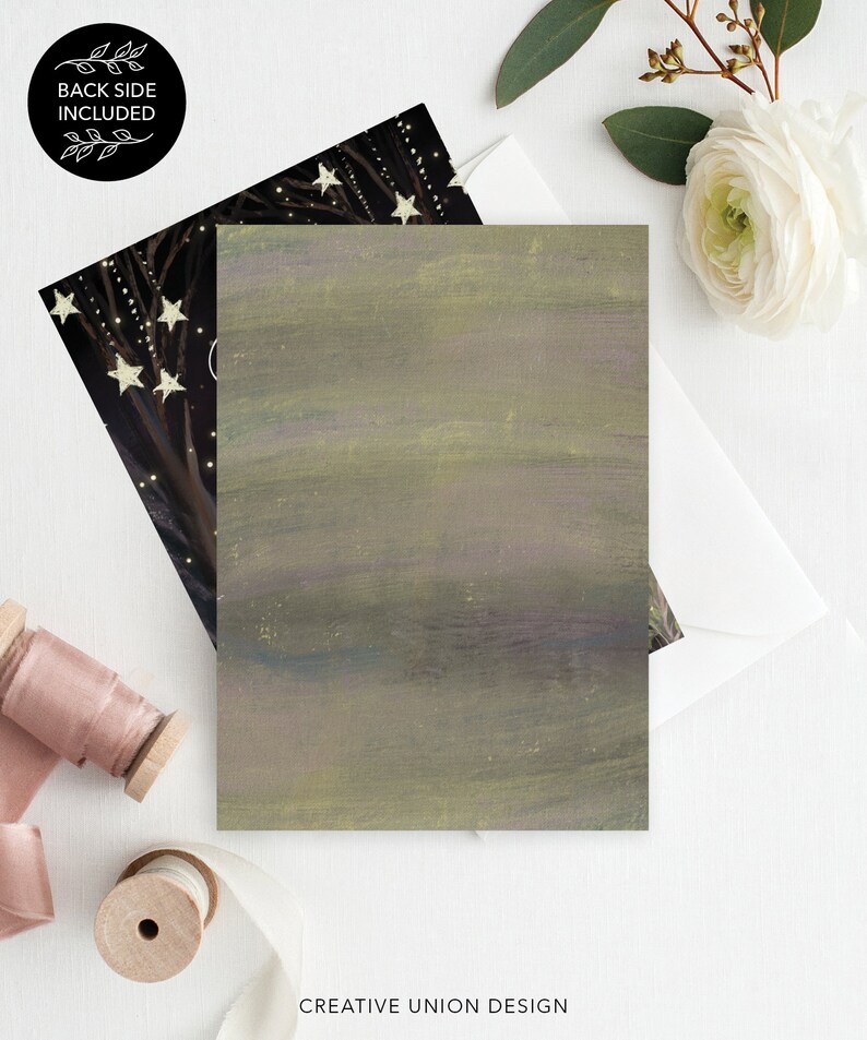Förtrollad skog, utskrivbar babyshowerinbjudan, redigerbara inbjudningar, pojke eller flicka, nedladdning, skogsdjur, rådjur, kanin, stjärnor, neutral bild 9