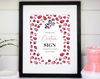 Editable Custom Sign Template, Berry Sweet, Custom Birthday Party Sign, Favors, Gifts and Cards, Printable Table Signs, Berry First Birthday