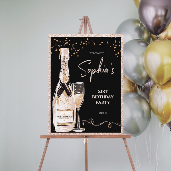 Editable Rose Gold Birthday Party Welcome Sign Template, Welcome 21st Birthday Party, Editable Download, 30th Birthday Party, Birthday Decor