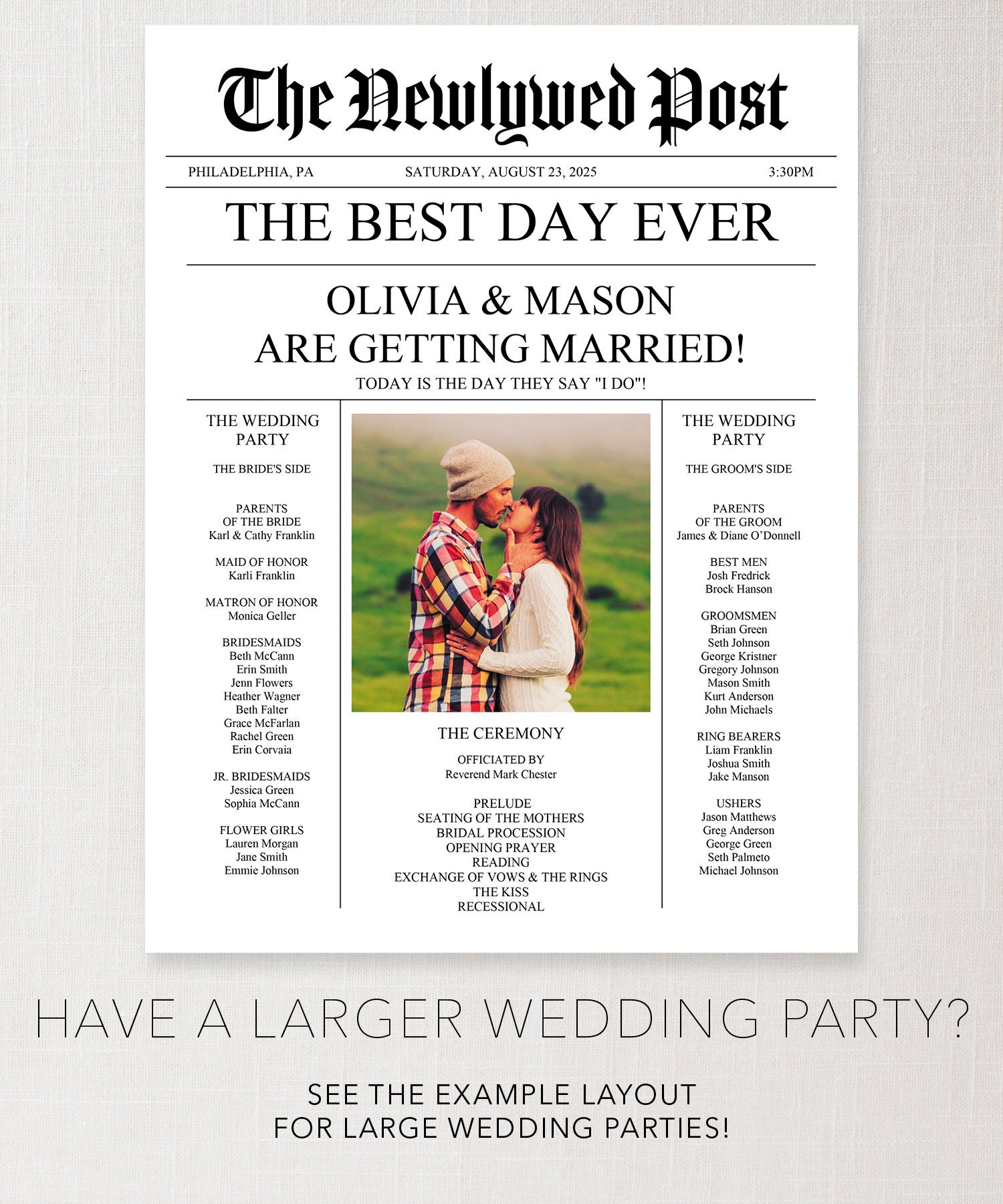 Wedding Newspaper Program Template