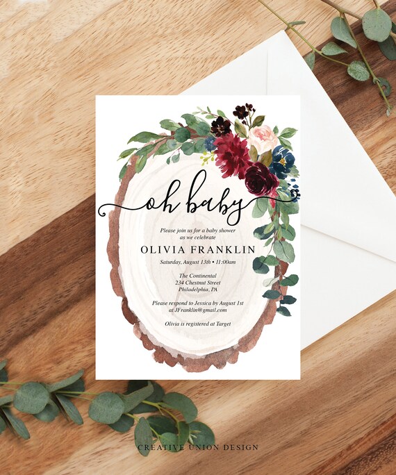 Rustic Wood Slice - Baby Shower Invitation - Baby Brunch Invite - Editable - Printable Invite - Fall Baby Shower Invites - Instant Download Il_570xn