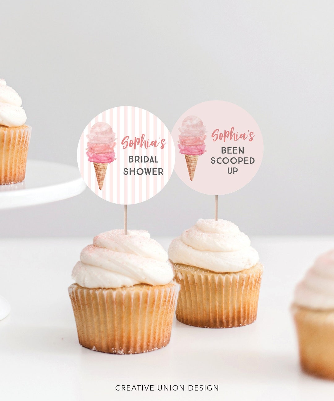 Ice Cream Cupcake Toppers She's Been Scooped Up Bridal Etsy