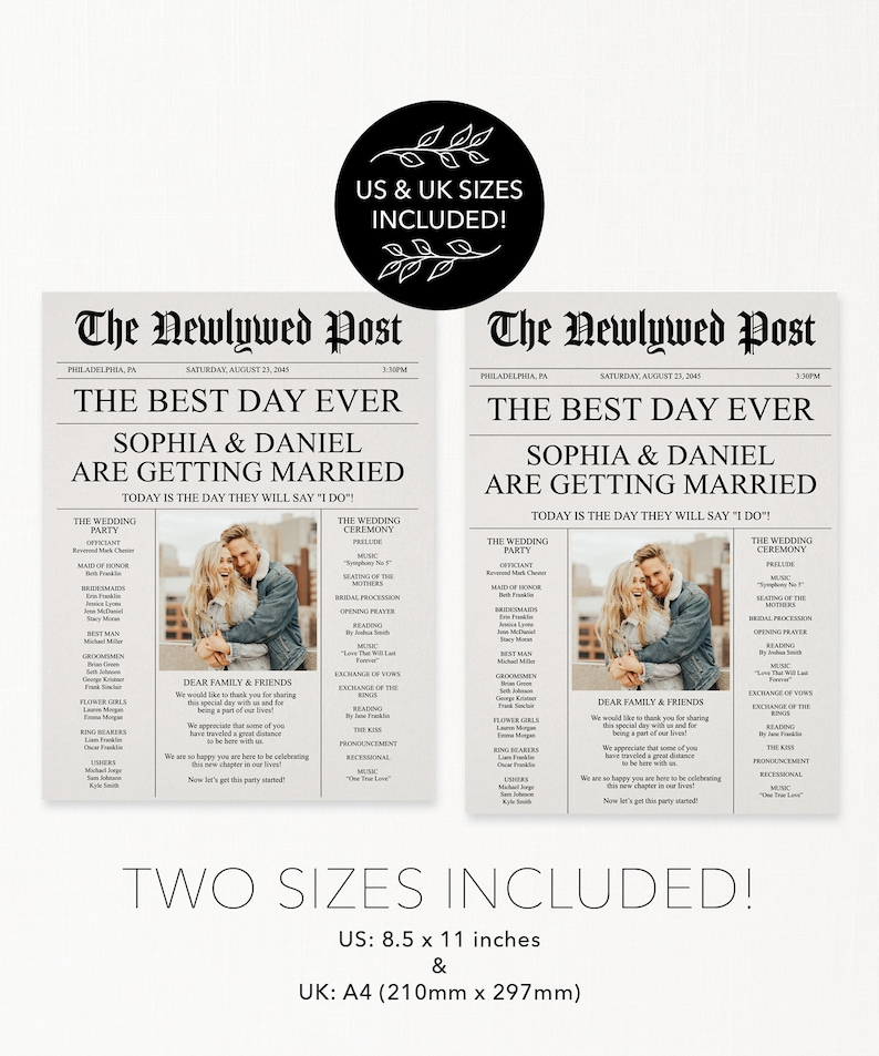 Newspaper Wedding Program, Fully Editable, Printable Wedding Programs, Wedding Program Template, Fun Wedding Programs, Decor, Newspaper, DIY image 9