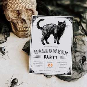 Halloween Party Invitation Template, Scary Cat, Costume Party Invite, Halloween Party Invite, Editable Printable, Fall Birthday Party Invite