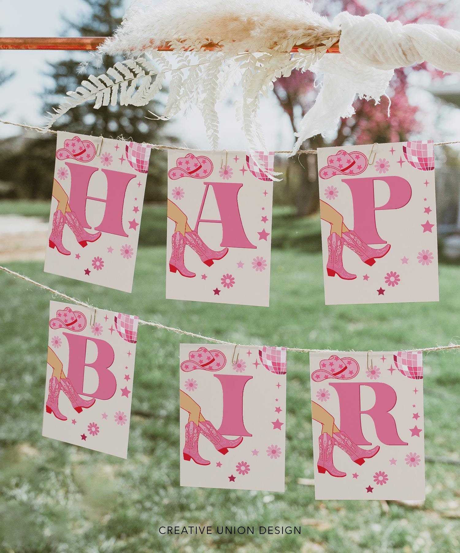 Pferde Geburtstag Banner – Rosa Wimpelkette Mit Cowgirl-Design Für Mädchen-Partys