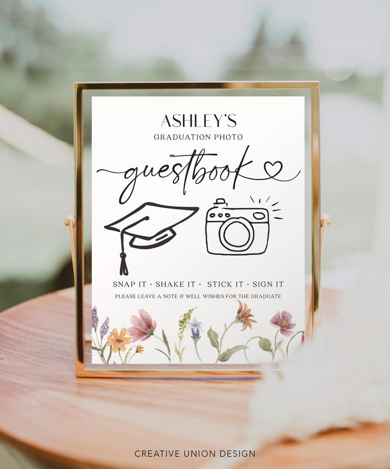 Photo Guestbook Graduation Sign Template Grad Guestbook Wildflower ...