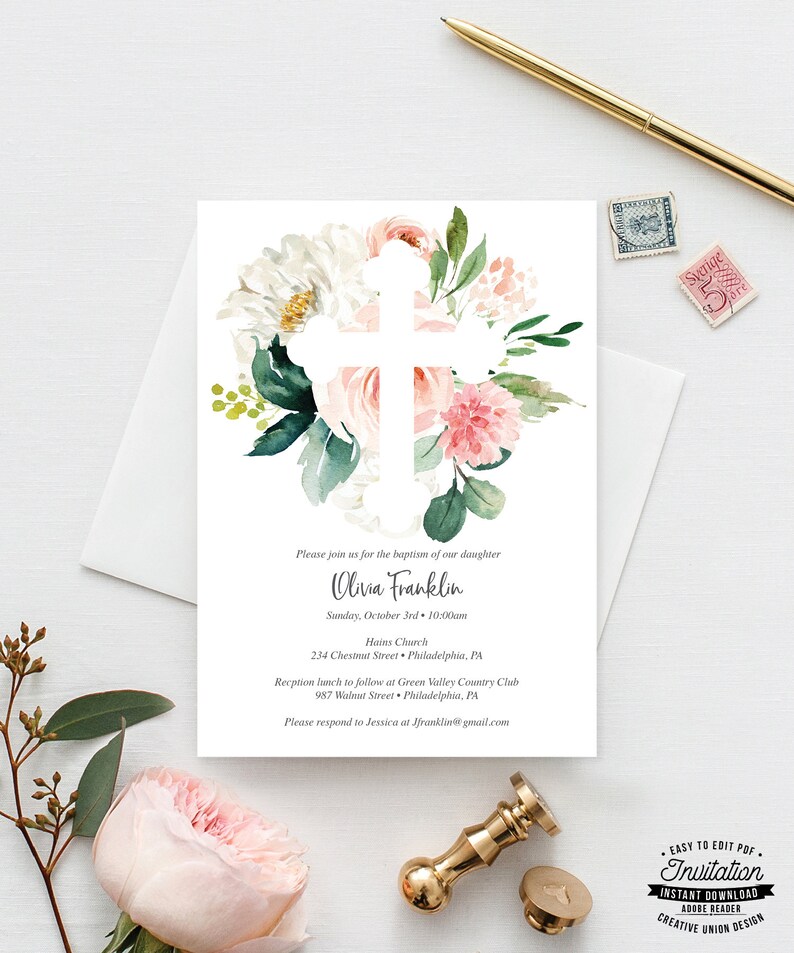 Baptism Invite Baptism Invitation Girl Greek Orthodox Etsy