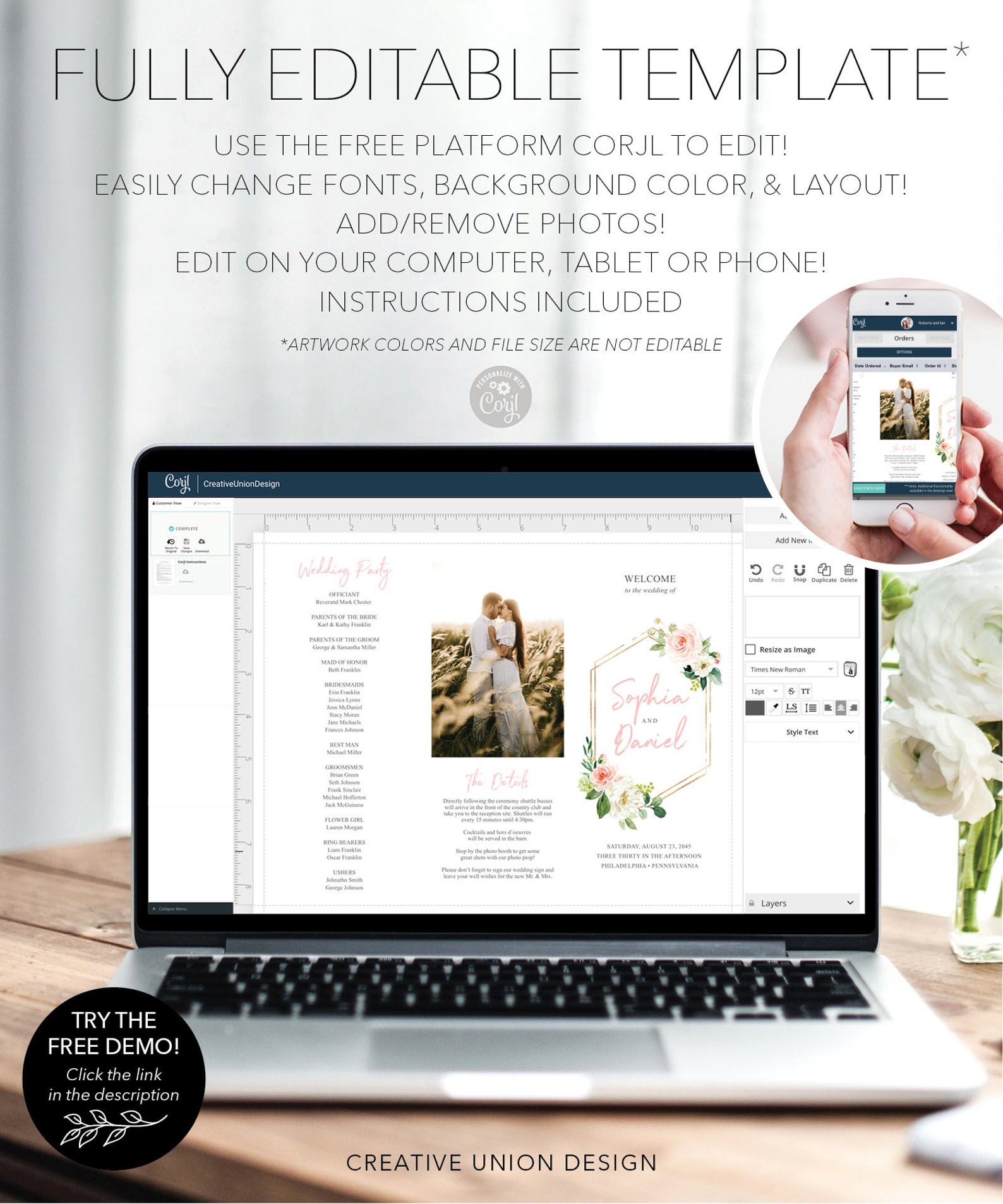 Trifold Wedding Program Template Wedding Ceremony Program - Etsy