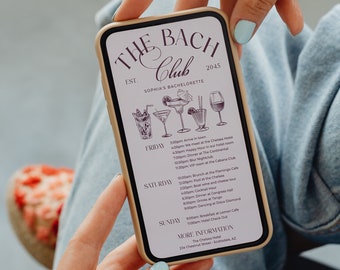 Social Club Bachelorette Party Itinerary Template, Bachelorette Schedule, Luxury Bachelorette Weekend, Download, Cocktail Club, Modern