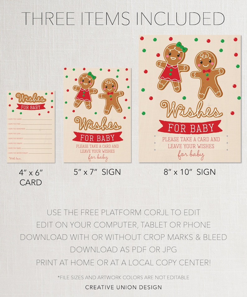 Wishes For Baby Template, What's Baking, Christmas Baby Shower, Holiday Baby Shower, Gender Reveal, Printable, Gingerbread, Boy or Girl image 10