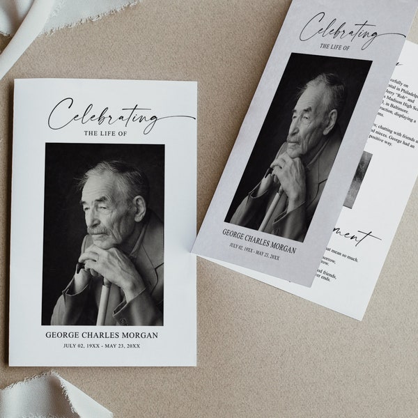 Funeral Program Template for Man, Printable Celebration of Life Program for Woman, Obituary, In Loving Memory, Minimal Script, Elegant
