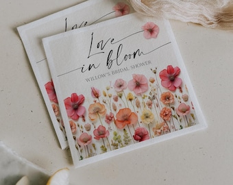 PRINTED & FREE SHIPPING Custom Cocktail Napkins | Wildflower Bridal Shower | Personalized Napkins | Wedding | Party Decor | Flower Stems