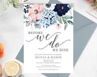 Rehearsal Dinner Invitation - Template - Before We Do We Dine - Rehearsal Dinner Invites - Wedding Template - Instant Download - Navy Blooms