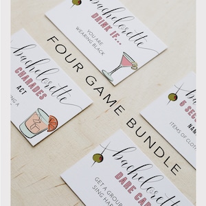 Pacchetto da quattro per l'addio al nubilato, Bevi se, Sciarade, Gioco dei cinque secondi, Carte sfida, Pacchetto giochi per l'addio al nubilato, Cocktail vintage, Divertimento