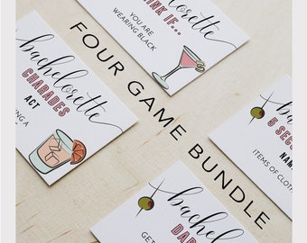 Bachelorette Party Four Pack, Drink If, Charades, Five Seconds Game, Dare Cards, Bachelorette Party Games Bundle, Vintage Cocktails, Fun