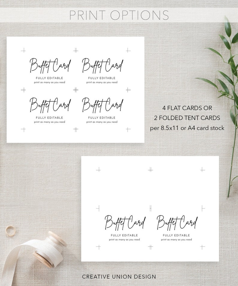 Script Text Buffet Modern Minimalist Buffet Card Template, Food Label, Wedding Buffet ...