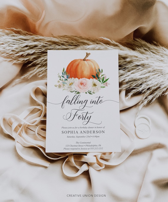 Falling Into 40, Pumpkin Birthday Invitation Template, 40th Fall Birthday Invite, Birthday Dinner, Birthday Party Invite, 40th Birthday