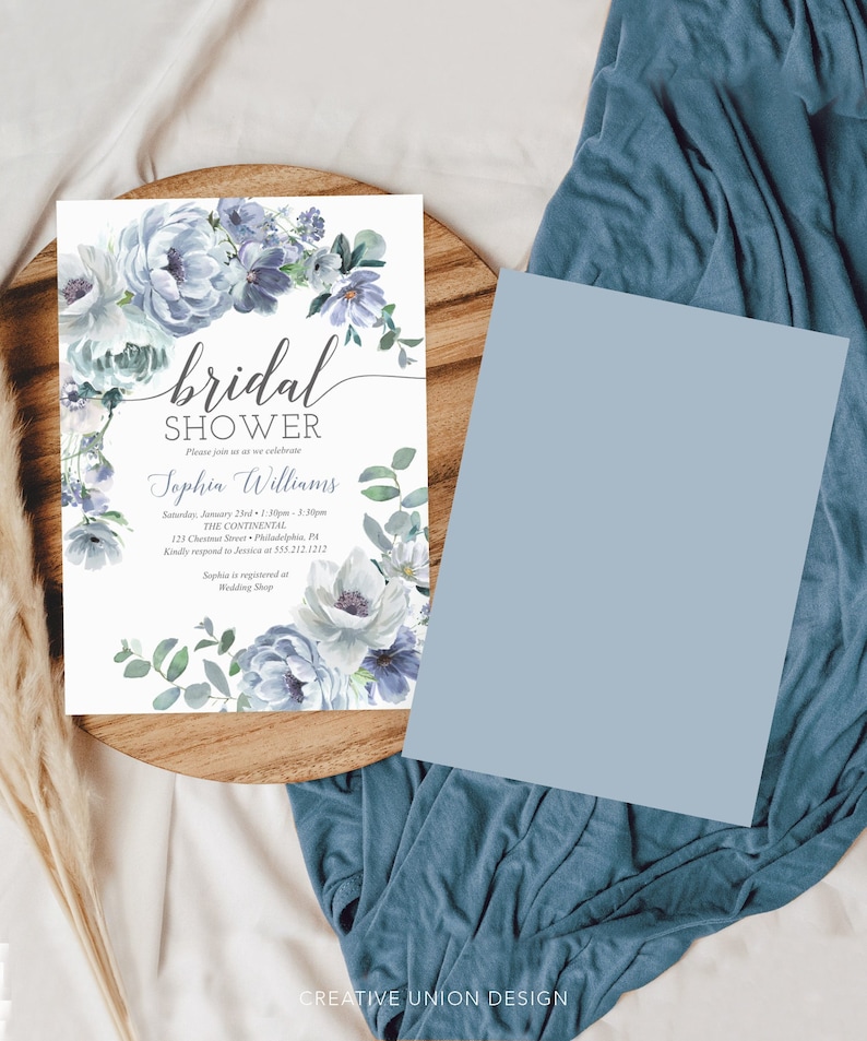 Dusty Blue Bridal Shower Invitation Template Printable - Etsy