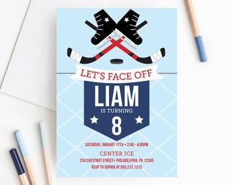 Ice Hockey Birthday Invitation, Hockey Birthday Party, Editable Birthday Party Invite, Printable Hockey Theme Birthday Party, Let's Face Off