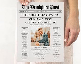 Newspaper Wedding Program, Fully Editable, Printable Wedding Programs, Wedding Program Template, Fun Wedding Programs, Decor, Newspaper, DIY