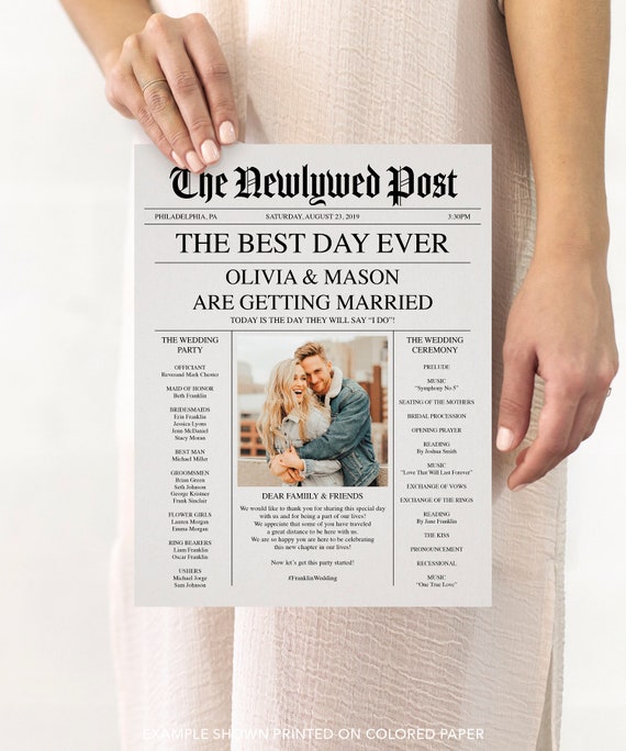 Newspaper Wedding Program, Fully Editable, Printable Wedding Programs