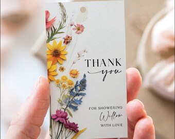 Wildflower Printable Tags, Favor Tags, Girl Baby Shower Favor Tags, Pressed Flowers, Personalized Tags, Gift Tags, Thank You Favor Tag