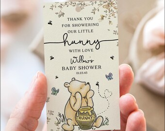 Winnie de Winnie de Pooh babyshower bedankkaartjes sjabloon voor een babyshower printbaar Een kleine schat Pooh beer babyshower voor een meisje of een jongen