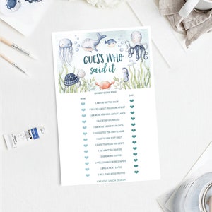 Guess Who Said It Babypartyspiel, Mama oder Papa, Babypartyspiel, printable Download, Mama oder Papa sagten, unter dem Meer, Wal, Ozean