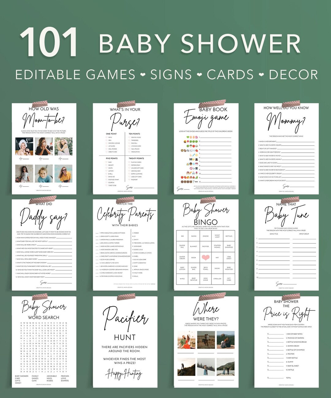 Baby Shower Games Bundle Templates 101 Editable Baby Shower Etsy