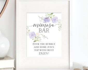Mimosa Bar Sign - Bubbly Bar - 8x10 Printable File - Bridal Shower Printable - Lavender Mimosa Sign - Bridal Shower Sign - Pastel Purple