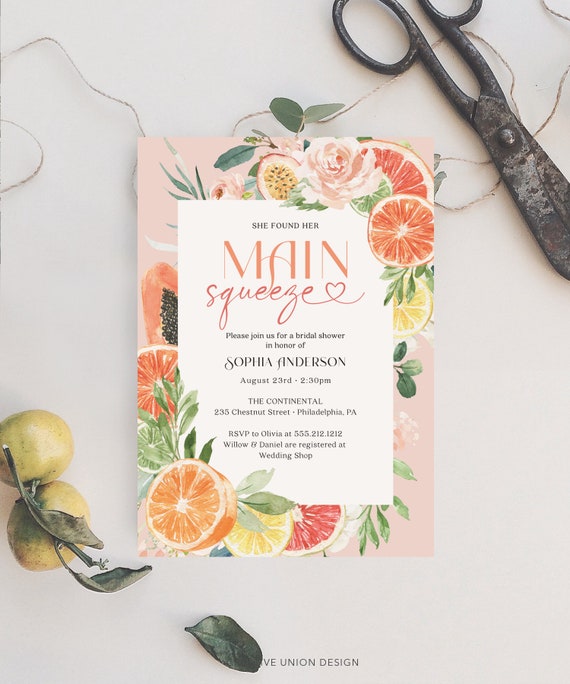 She Found Her Main Squeeze Bridal Shower Invite Template, Lemon Bridal Shower Invitation, Printable Bridal Shower, Download, Grapefruithe F Il_570xn