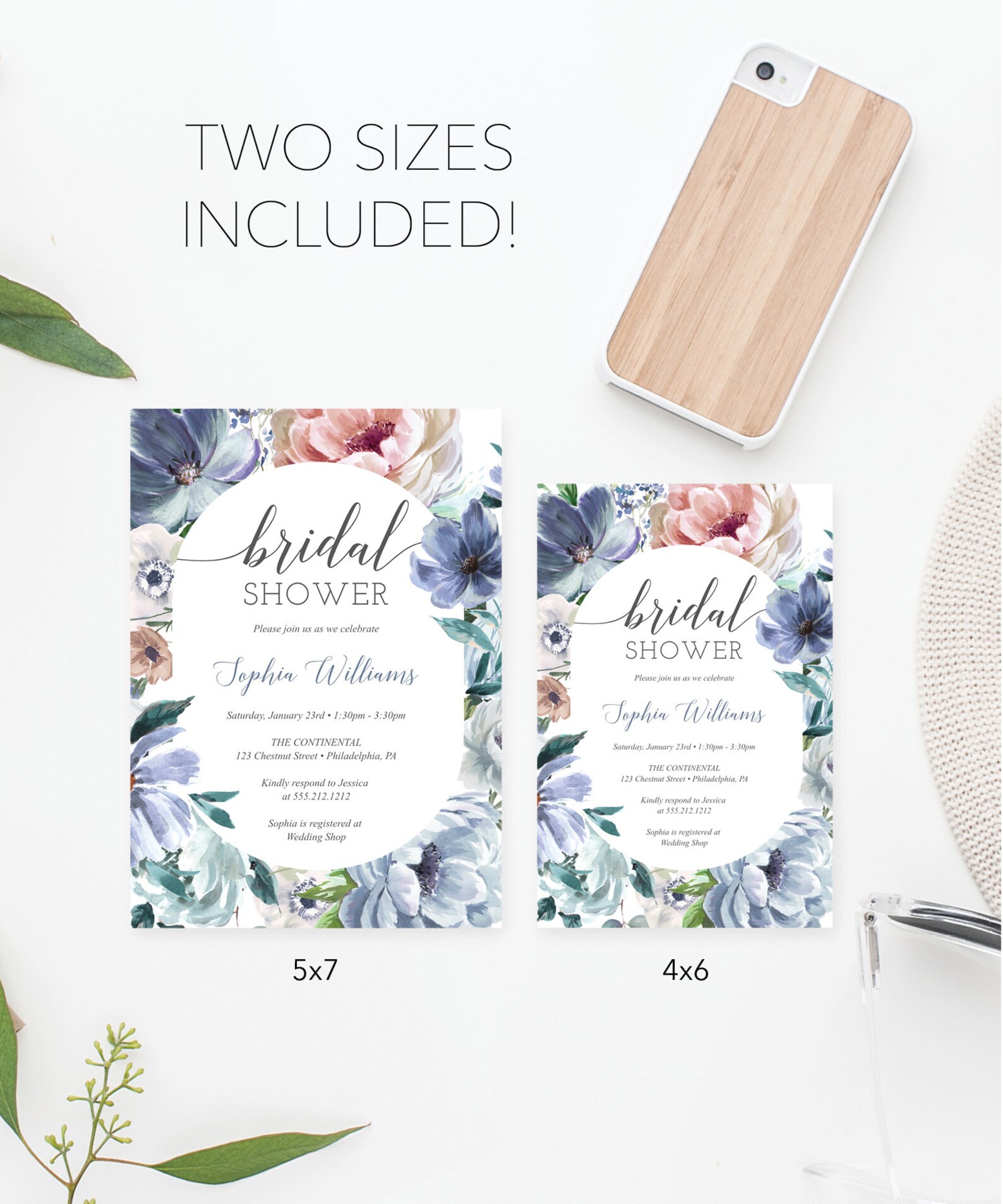 Dusty Blue Bridal Shower Invitation Template Printable - Etsy