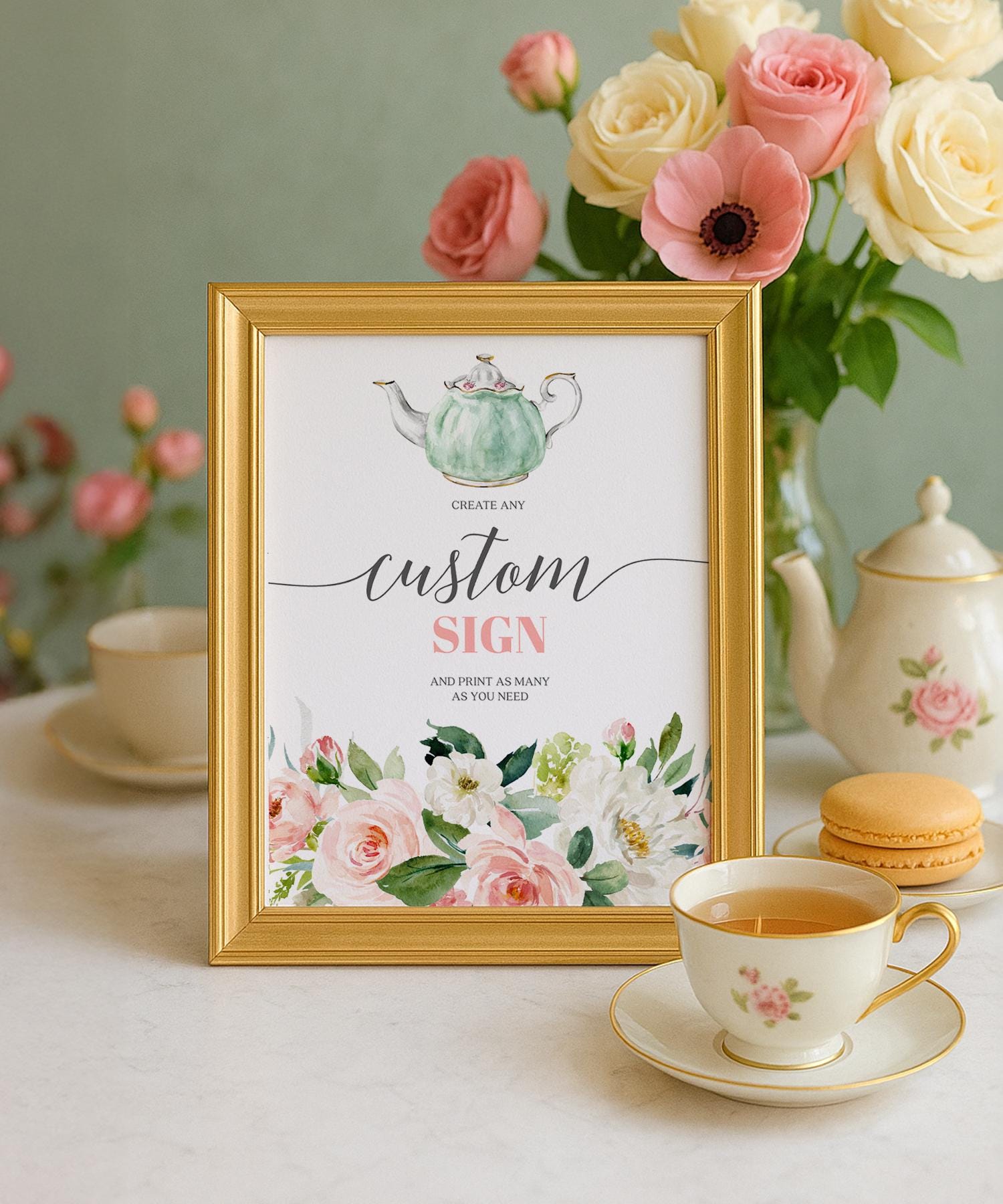 Tea Party Custom Sign Template, Editable Bridal Shower Sign, Favors ...